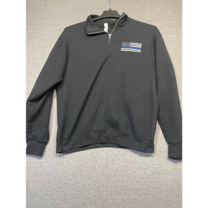 Men's Jerzees Black Sweatshirt Size M with Blue Line Flag